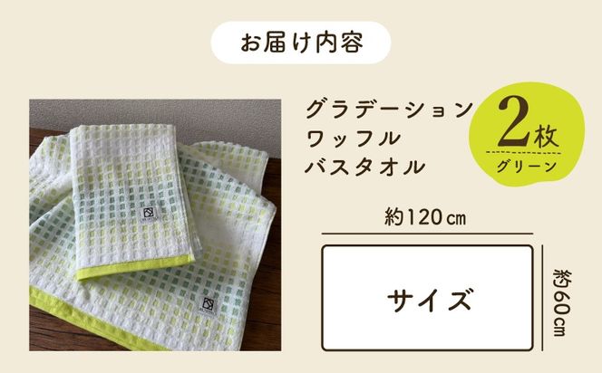 099H4630 グラデーションワッフル バスタオル グリーン 2枚【泉州タオル 国産 吸水 普段使い シンプル 日用品 家族 ファミリー】