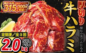 【定期便3ヶ月】厚切り牛ハラミ2kg（500g×4パック） 【2428】