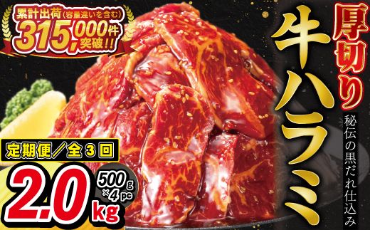 【定期便3ヶ月】厚切り牛ハラミ2kg（500g×4パック） 【2428】