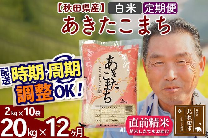 令和7年産《定期便12ヶ月》秋田県産 あきたこまち 20kg【白米】(2kg小分け袋) 2025年産 お届け時期選べる お届け周期調整可能 隔月に調整OK お米 おおもり [おおもり 秋田 お米 あきたこまち 米どころ 東北 北秋田市 定期便 毎月お届け]|oomr-10812