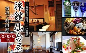 FYN6-375 【旅館仙台屋】月山志津温泉 宿泊ご利用券 300,000円分 1年間有効 旅行 家族旅行 旅行券 宿泊 宿泊券 温泉 旅館 ホテル チケット クーポン 観光 グルメ 雪 山形県 西川町 月山