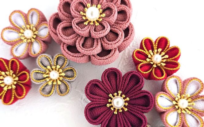 【つまみ細工の髪飾り　シックカラー金縁】10点セット《築上町》【恋桜】　成人式　七五三　結婚式　卒業式　前撮り[ABEK002]