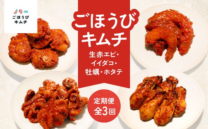 【定期便3回】ごほうびキムチ定期便（生赤エビ・イイダコ・牡蠣・ホタテ）【 キムチ 神奈川県 小田原市 】 142069_FZ016