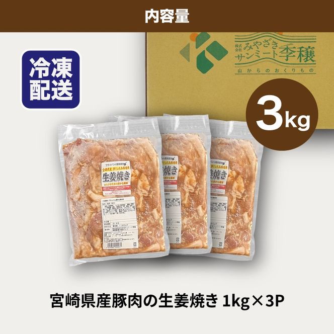 簡単調理　宮崎県産豚肉の生姜焼き 1kg×3 K16_0153