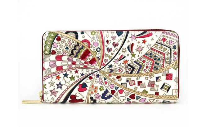 【文庫屋大関】 大容量　ぐるっとファスナーの長財布　グロッシーハート【皮革工芸品】 ファッション小物 民芸品 