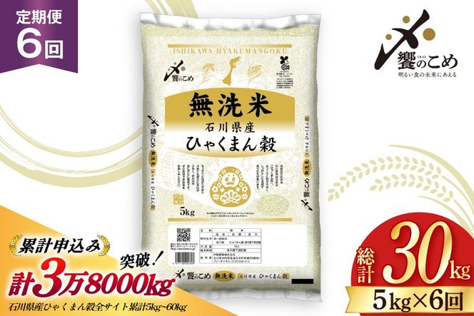 米 定期便 無洗米 ひゃくまん穀 5kg × 6回 総計30kg 令和8年産 新米 [中橋商事株式会社 石川県 宝達志水町 38601383] お米 コメ こめ kome ごはん 無洗 定期 6ヶ月 ひゃくまんごく 5キロ 30キロ 能登