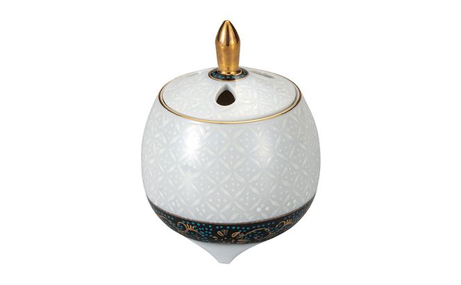 九谷焼　2.8号豆香炉　白七宝 a05 