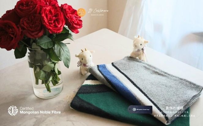 G3332 『Noble Fibre』100％カシミヤ・マフラー 緑インターシャ【高級 カシミア おしゃれ ファッション 防寒 かしみあ】