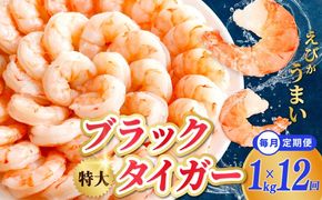 kgp0115 特大ブラックタイガー 定期便 1kg×全12回 むきえび 30-40尾 背ワタなし【毎月配送コース】
