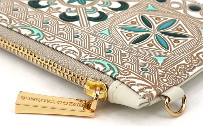 すっきり カードケース 錦紗 緑 文庫屋大関 パスケース 小銭入れ フラグメントケース カード 収納 ケース 本革 牛革 革 皮革 スリム コンパクト 工芸品 工芸 雑貨 おしゃれ チェーン ファスナー 日本製 東京