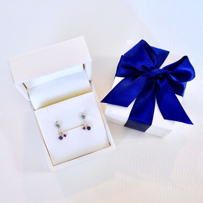 K10YG(10金) イエローゴールド ブルー系天然石 マルチカラー ピアス 揺れる 保証書付 2125 242-052-b