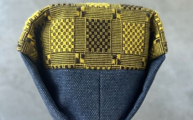 ヤシラミ花織 ワインバッグ 格子モダン (水色・黄焦茶織物) ボトルバッグ ワインケース ワインクーラー 保冷 おしゃれ 沖縄市 / FABRIC SHOP MINAMI[BCCS003-01]