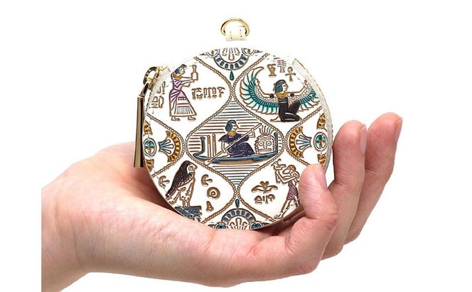 【文庫屋大関】マカロンポーチ エジプトNo.1【皮革工芸品】 ポーチ ミニポーチ 小物入れ アクセサリー入れ イヤホン入れ 収納 保管ケース 手のひらサイズ  本革 革 皮革 工芸品 工芸 雑貨 ギフト プレゼント 日本製 東京