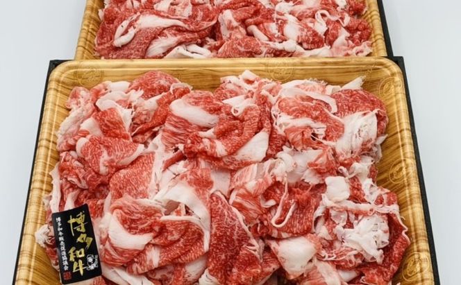 定期便 3ヶ月 牛肉 A4～A5 博多和牛 切り落とし 1000g (500g×2p) 黒毛和牛 肩ロース 赤身 バラ カルビ 小分け 大好評につき継続！3回 配送不可：離島