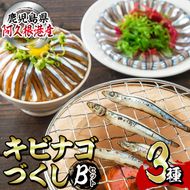 鹿児島県産！あくねキビナゴづくしBセット(3種)一夜干し、刺身、漁師漬けをセットに冷凍でお届け！魚介類 海鮮 海の幸 きびなご キビナゴ 刺し身 さしみ 一夜干し 漁師漬け【マルホせいうん水産】akn046-02