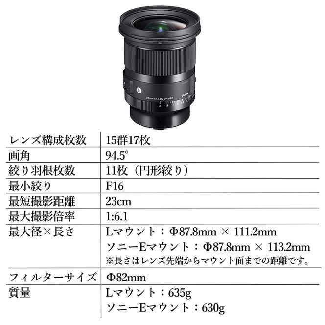 SIGMA 20mm F1.4 DG DN｜Art【Lマウント】カメラ　レンズ