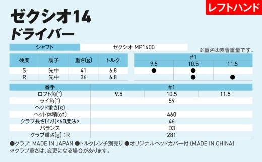 ゼクシオ 14 ドライバー レフトハンドモデル ≪2025年モデル》_IH-C705 _(都城市)ダンロップ ゼクシオ 14シリーズ 2025年モデル ドライバー MP1400 カーボンシャフト レフトハンド ゴルフ用品 スポーツ用品 日本製 MADE IN JAPAN 国産 ゴルフクラブ