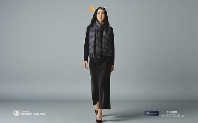 G3565 『Noble Fibre』100％カシミヤ・マフラー レッド＆チェック フリンジ付き【高級 カシミア おしゃれ ファッション 防寒 かしみあ】