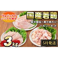 【0074805a-2605】＜2026年5月発送予定＞国産若鶏肉ヘルシーセット(合計3kg・ムネ、ささみ、肩小肉) 鶏肉 鳥肉 とり肉 むね肉 おかず 小分け 国産 【エビス】