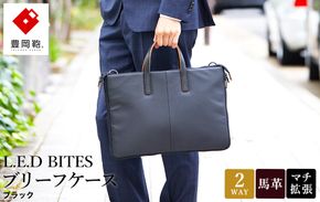 豊岡鞄 L.E.D BITES HORSE ブリーフケース B122T ブラック / エルイーディーバイツ ビジネスバッグ メンズ  紳士 馬革 2WAY 手提げ ショルダー ブランド 薄マチ スマートシルエットアオリポケット スーツ カジュアル バッグ 木和田正昭商店