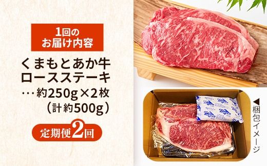 【定期便2回】 GI 認証 くまもとあか牛 ロースステーキ 約500g - 肉 お肉 牛肉 くまもとあか牛 あか牛 和牛 ステーキ ロース 冷凍 国産 九州産 熊本県産 熊本県 甲佐町