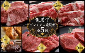 【但馬牛肉プレミアム定期便（計5回）】※月に1回お届け 配送日指定不可 黒毛和牛 ルーツ 香美町 産地直送 セット 国産 牛肉 ステーキ しゃぶしゃぶ すき焼き バーベキュー キャンプ 焼肉 和牛 ふるさと納税 おすすめ 返礼品 但馬 神戸 兵庫県 香美町 村岡 牛将 村岡ファームガーデン 260000円 02-30