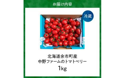 【先行予約7月上旬発送】余市町 中野ファーム トマトベリー 1kg ハート型フルーツミニトマト 甘くて完熟 お弁当に最適 先行予約 甘いトマト 完熟 サラダ お弁当 おやつ 彩り かわいい_Y026-0014