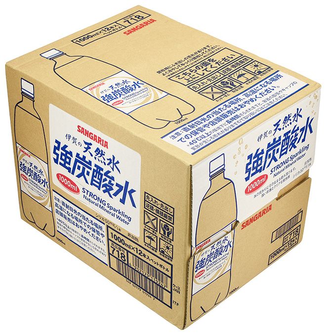【2ヶ月定期便】サンガリア　伊賀の天然水　強炭酸水　1ケース（1L×12本）【igge-tkb0009】