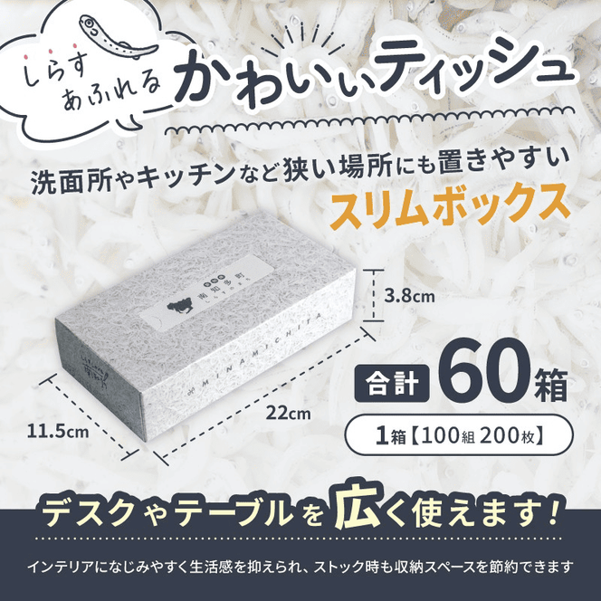 南知多町PR ティッシュ (しらすバージョン) 60個 ティッシュペーパー 紙 ボックスティッシュ BOX ティッシュ 日用品 消耗品 備蓄 生活応援 愛知県 南知多町 人気 おすすめ