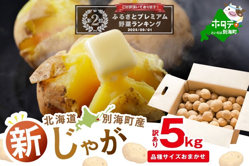 ランキング第2位獲得!2025年10〜12月発送 北海道別海町産 じゃがいも5kg(1種おまかせ)[JV0000005](きたあかり、ワセシロ、男爵、メークイーン、レッドムーン)