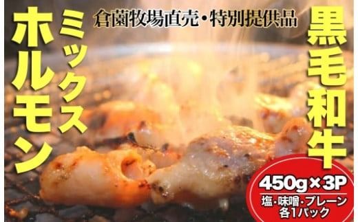 [特別提供品]黒毛和牛ミックスホルモン3Pセット(国産 黒毛和牛 和牛 ホルモン 塩 味噌 焼肉 人気)