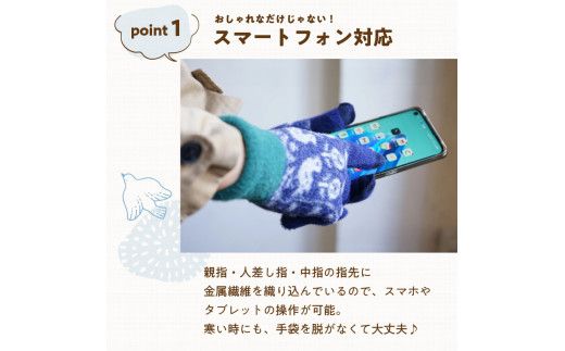 手袋　ことり［096A21］手袋 選べる カラー  絵柄 小鳥 手袋付けたまま タッチパネル 操作可能 ふわふわ モヘアのような肌触り 洗濯可 フィット感 防寒対策 お出かけ 旅行 デート シンプル 伸縮性 大人 子ども 日用品 雑貨 愛知県 小牧市 送料無料