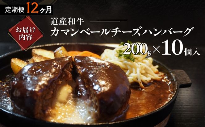 【12ヶ月定期便】道産和牛カマンベールチーズハンバーグ（200g）10個入り MROA176