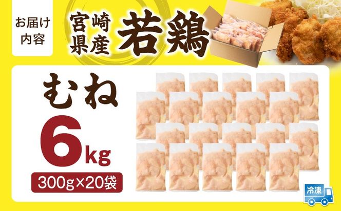 宮崎県産 若鶏切身 むね肉 6kg（300g×20袋）_b0794_it_x2