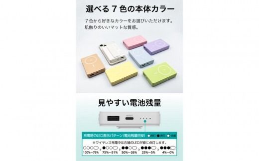 【多摩電子工業株式会社】モバイルバッテリー 5000mAh MagSafe対応 ワイヤレス充電器【カラー選択可】