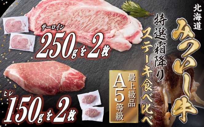北海道産 黒毛和牛 みついし牛 A5  サーロイン＆ヒレステーキ 約800g 4枚 (各2枚) フィレ ヘレ 