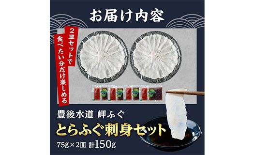 とらふぐ 刺身 セット 4～5人前 2皿セット (75g×2皿・計150g) ふぐ刺し ふぐ刺身 とらふぐ 薬味付き ポン酢付き 個包装 真空 冷凍 国産 養殖 河豚 豊後水道 岬ふぐ 海鮮 魚介 大分県 佐伯市【JJ003】【浪井丸一水産】
