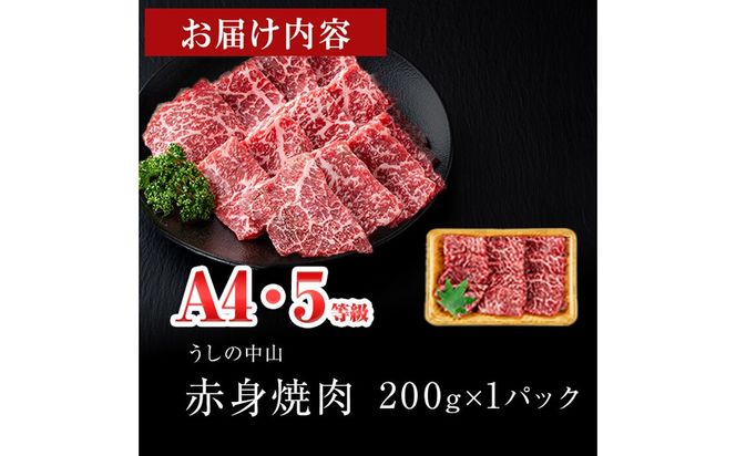 ＜A4・A5等級＞鹿児島県産黒毛和牛 うしの中山 赤身焼肉用200g a1-144
