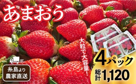 【先行予約受付中・2024年1月下旬より順次発送】【農家直送！】 糸島産 あまおう 280g × 4パック (GおよびSサイズ) 糸島市 / 後藤農園 [AML003] いちご 福岡 ランキング 上位 人気 おすすめ