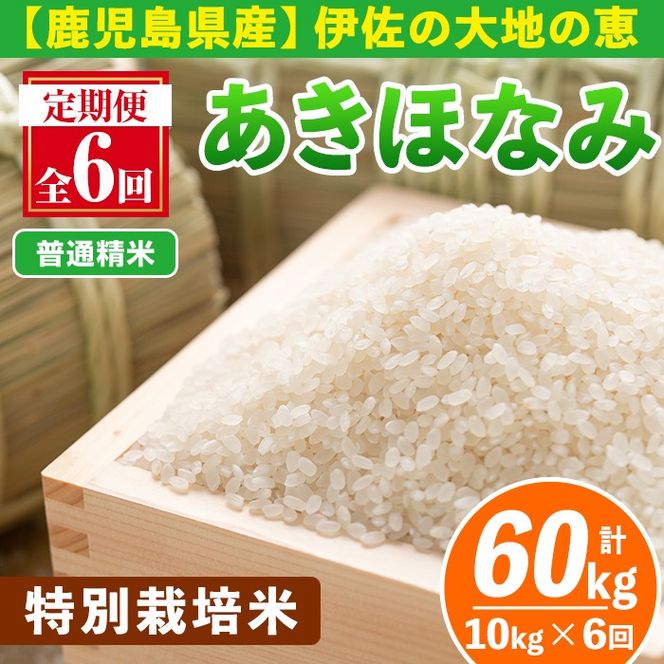 isa616-A 【定期便6回】＜普通精米＞令和7年産 鹿児島県伊佐産 特別栽培あきほなみ(計60kg・10kg×6ヵ月) 国産 白米 精米 無洗米 伊佐米 お米 米 生産者 定期便 あきほなみ アキホナミ 特別栽培米 【Farm-K】