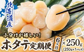 【定期便 6ヶ月連続】北海道産 ホタテ貝柱 約250g×1パック | 帆立 ホタテ ほたて 貝柱 冷凍 刺身 刺し身 小分け ホタテ貝柱 刺身 冷凍 セット 産地直送 定期便 魚介類 海鮮 絶品 人気 ヒロセ 北海道 釧路町 釧路超 特産品　121-1262-141-039
