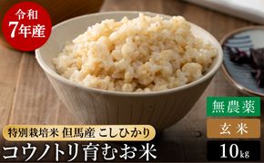 令和7年産 無農薬 玄米 10kg コウノトリ育むお米 但馬産 こしひかり 兵庫県産 (5kg×2袋) 無農薬 お米 10キロ 玄米 コウノトリ米 コシヒカリ 農薬不使用 特別栽培米 予約 コメ こめ ご飯 ライス 無農薬米