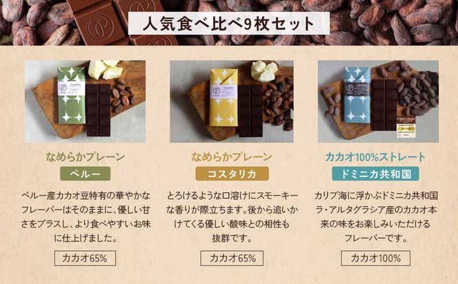【Premarché Cacaolate Lab】国際コンテスト入賞店の手づくりチョコレート 産地食べ比べ9枚セット｜京都 チョコレート専門店 人気セット［ 手作りチョコ カカオ産地食べ比べ おいしい 人気 おすすめ お菓子 洋菓子 スイーツ お取り寄せ 通販 送料無料 ふるさと納税 ］ 261009_A-UA009