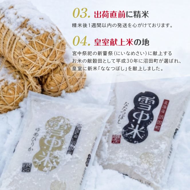 令和8年産【定期便3ヶ月】ななつぼし 精米 5kg（5kg×1袋）【2月発送】 開始 雪冷気 籾貯蔵 雪中米 北海道 nr-2179