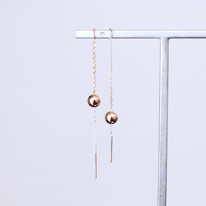 K18PG(18金) ローズゴールド 地金 ボール チェーン ピアス シンプル 保証書付 KO-0073 242-033-c