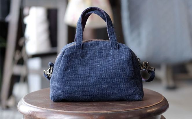 経浮花織 ランチポーチ+plus リーフ柄 (紺色・青系織物) ハンドバッグ 手提げバッグ 小さめ おしゃれ レディース 沖縄市 / FABRIC SHOP MINAMI[BCCS002-02]