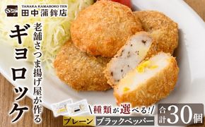 a1028 《種類が選べる！》老舗さつま揚げ屋が作るギョロッケ(合計30個)《プレーン6袋・ブラックペッパー6袋・プレーン、ブラックペッパー各3袋》【田中かまぼこ店】姶良市 コロッケ すり身 すりみ 魚肉 プレーン ブラックペッパー 海鮮 おかず 食べ比べ セット 惣菜 お弁当 おやつ