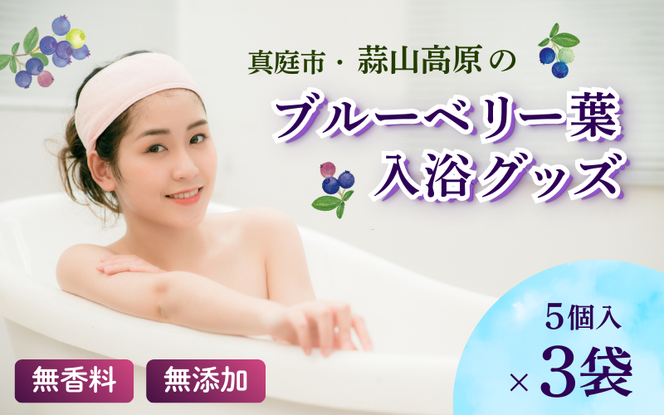 蒜山高原のブルーベリーの葉を使用した入浴グッズ 5個入×３袋 / ブルーベリー 葉 入浴グッズ 入浴 お風呂 入浴剤 バス 蒜山高原 岡山県 真庭市 蒜山 無香料 無添加 【kbkb006-01】
