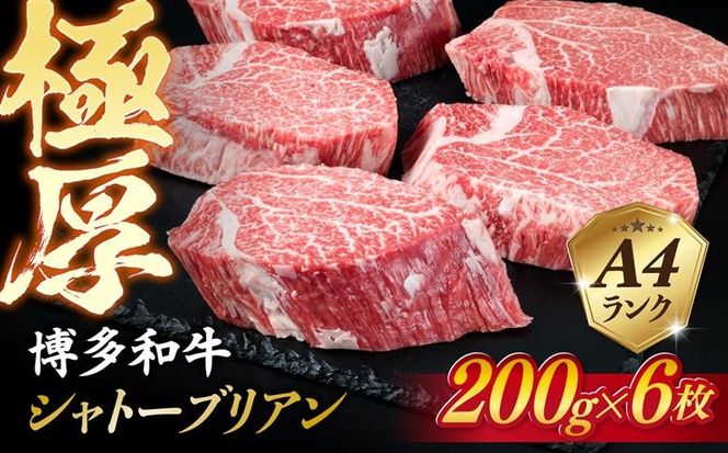 【極厚 シャトーブリアン 】200g×6枚 A4ランク 博多和牛 糸島 【糸島ミートデリ工房】[ACA132] ステーキ ヒレ ヒレ肉 フィレ ヘレ 牛肉 赤身 黒毛和牛 国産 ランキング 上位 人気 おすすめ