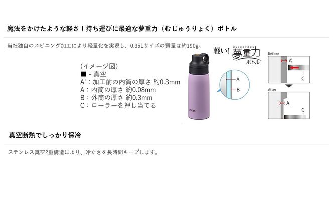 タイガー魔法瓶 真空断熱ボトル MCS-A50N VTライラック   0.5L ステンレス製ストロー マグボトル  ステンレスボトル 真空断熱ボトル 保冷 在宅 タンブラー利用可 【 大阪府門真市 家電 電化製品 キッチン家電 生活家電 新生活 新生活応援 】 272230_AZ090VC02